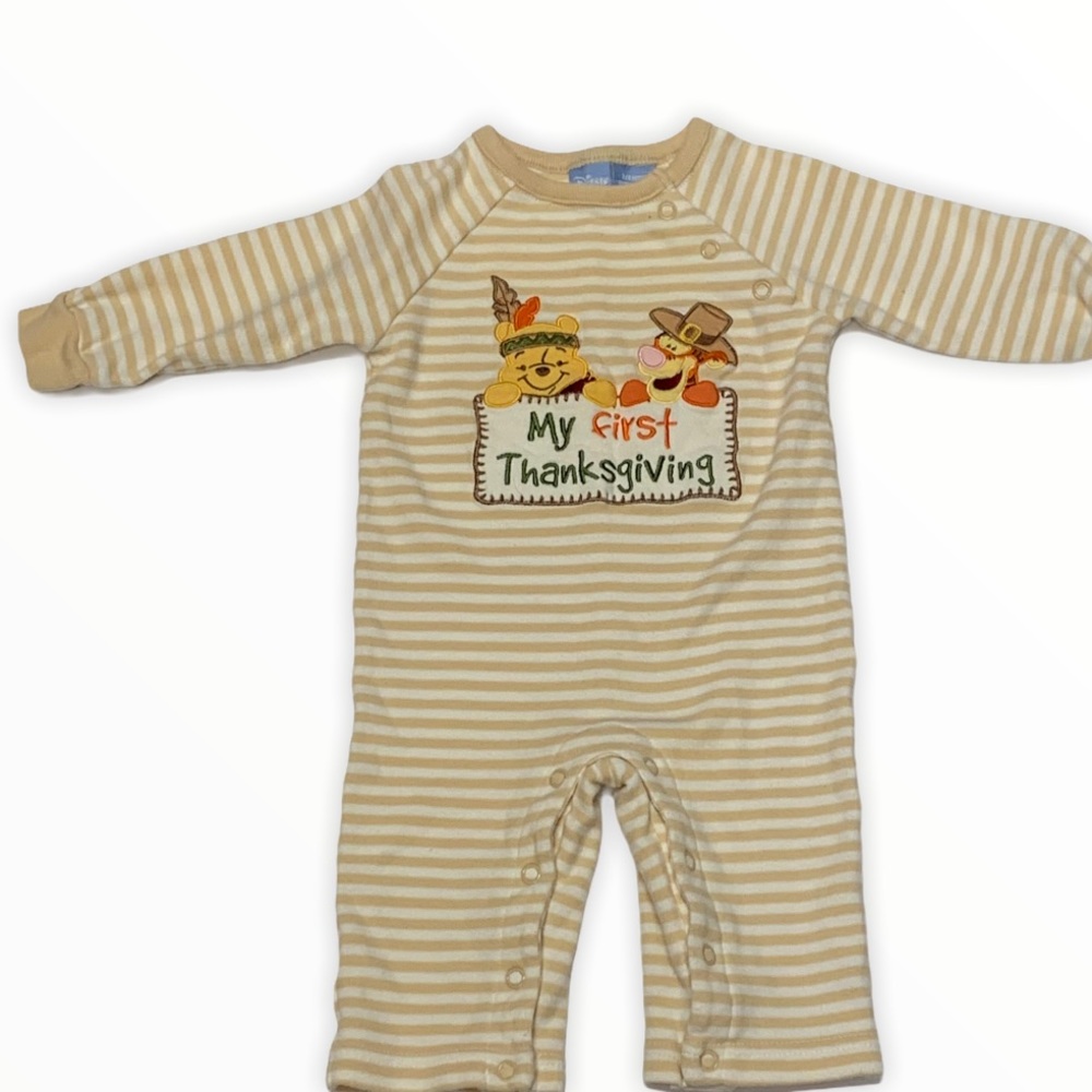 My First Thanksgiving Romper 3/6 Months Pooh Tigge - Picture 4 of 7